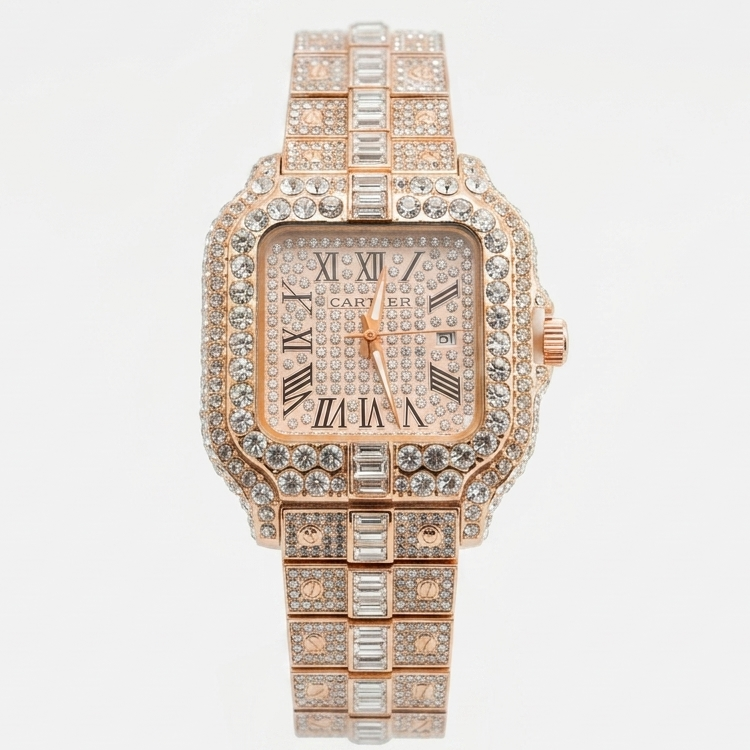 Cartier Santos Horizon Series | Pavé-Set Geometric Grandeur with Timeless Roman Dial
