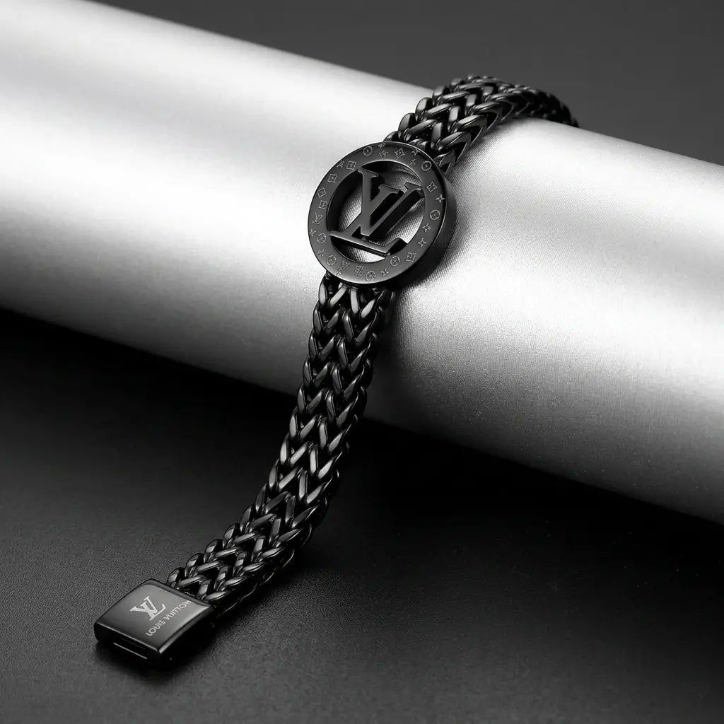 Monogram Interlocking Series | Woven Franco Mesh Bracelet with Engraved Circular Crest