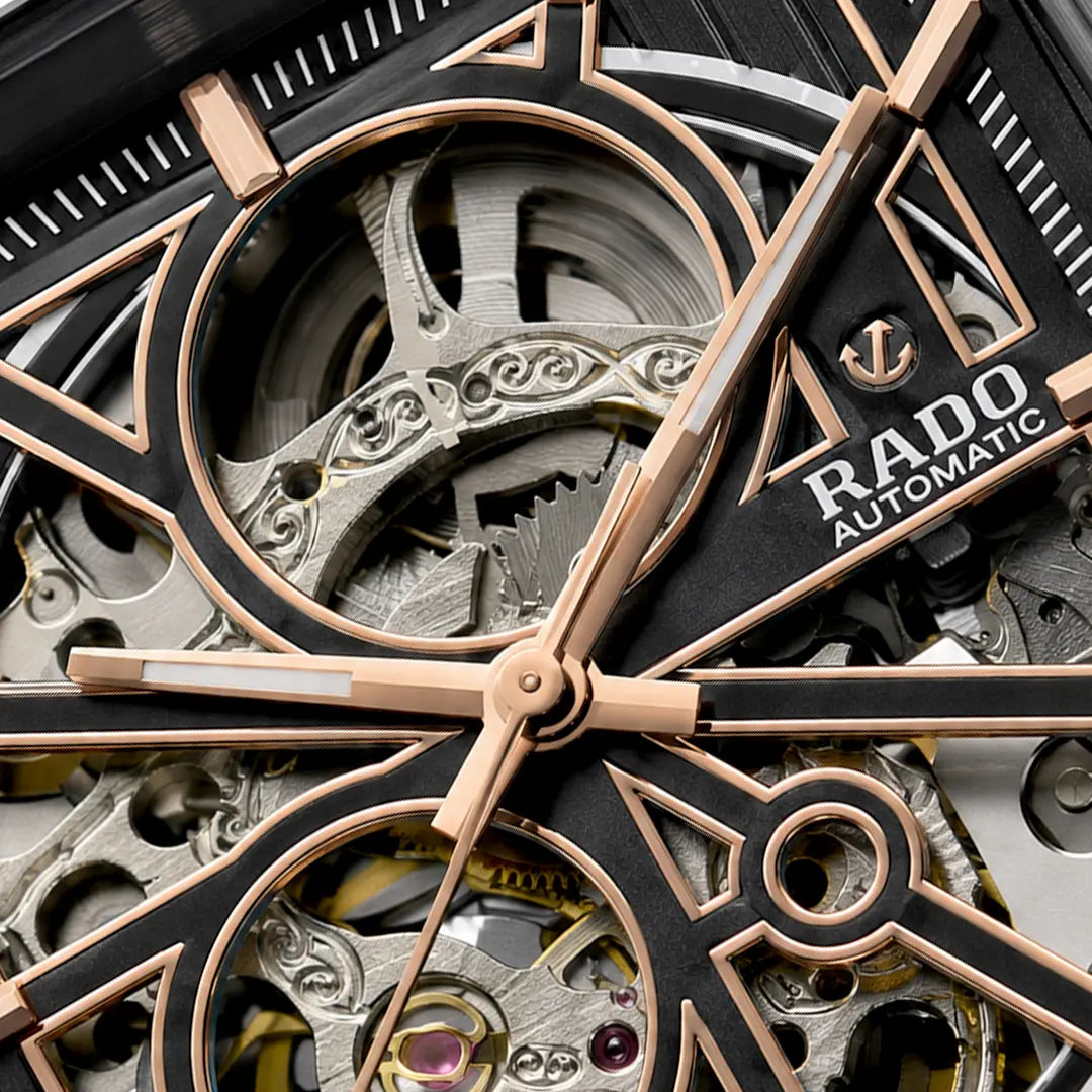 Rado True Square Open Heart (Automatic Master Copy) | Premium Skeleton Dial with Glossy High-Tech Style Bracelet
