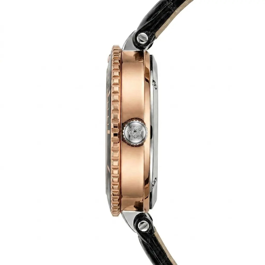 Versace Palazzo Fashion Chronograph | Working Multi-Dial Display with Alligator-Grain Strap