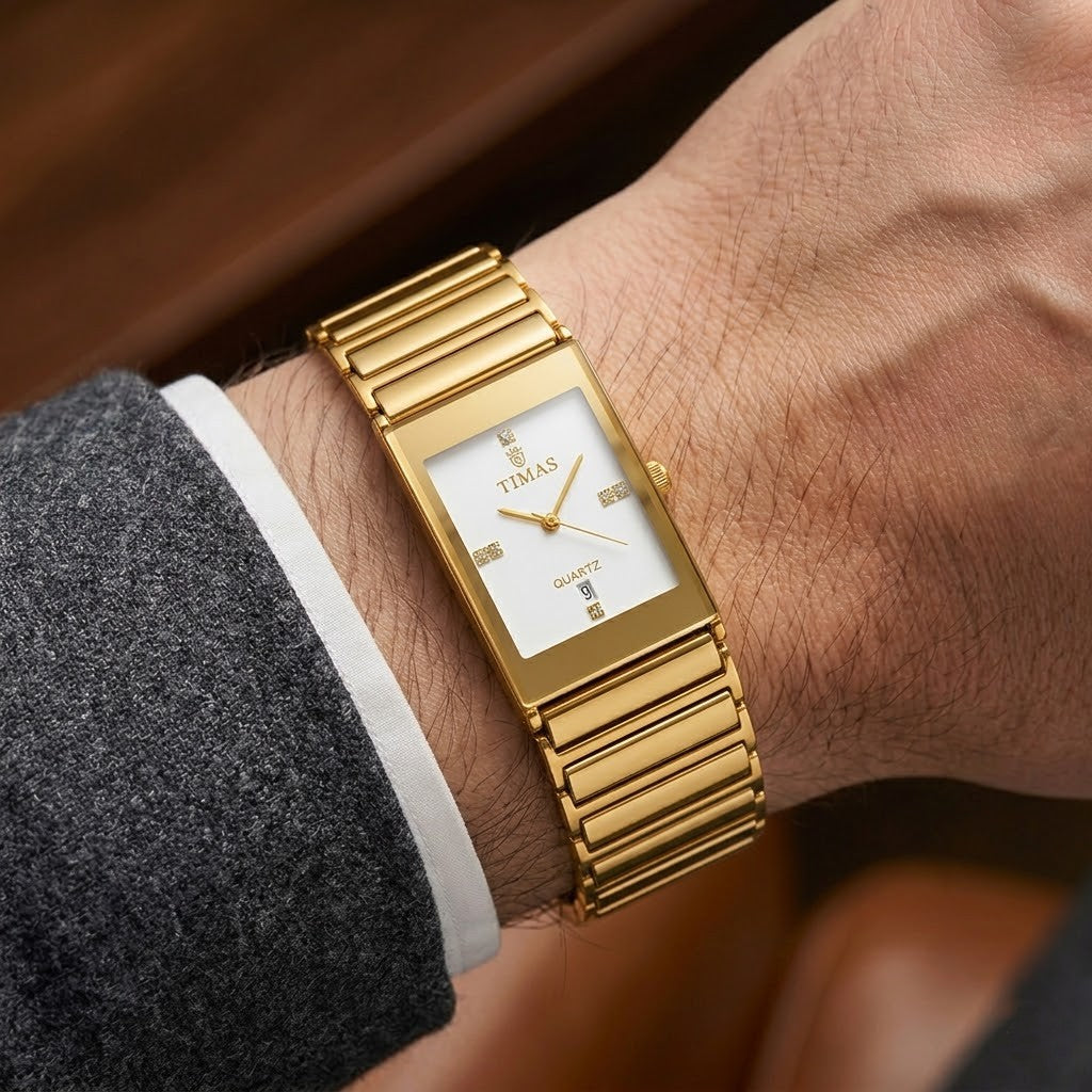 TIMAS Rectangular Executive Edition | Multi-Tone Ceramic & Steel Style Quartz Watch
