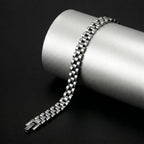 Monogram Interlocking Series | Woven Franco Mesh Bracelet with Engraved Circular Crest