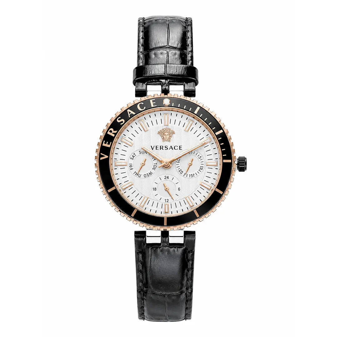 Versace Palazzo Fashion Chronograph | Working Multi-Dial Display with Alligator-Grain Strap