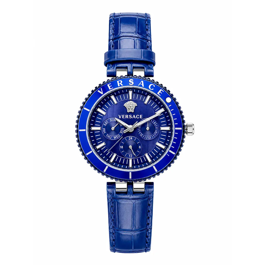 Versace Palazzo Fashion Chronograph | Working Multi-Dial Display with Alligator-Grain Strap