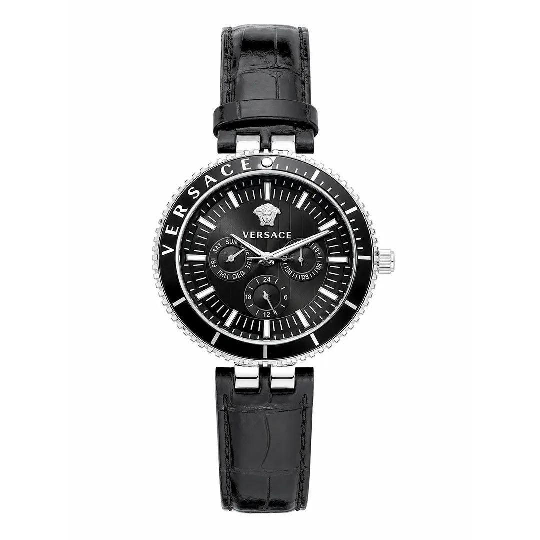 Versace Palazzo Fashion Chronograph | Working Multi-Dial Display with Alligator-Grain Strap
