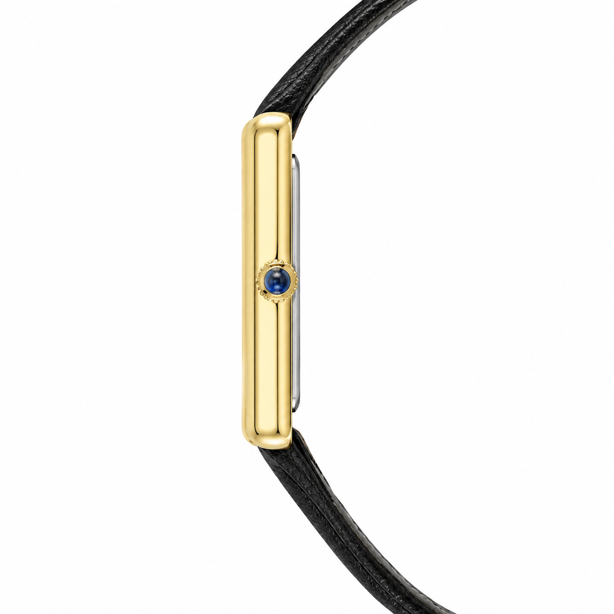 Cartier Grained Textured Leather Strap Elegant Rectangular Tank Watch