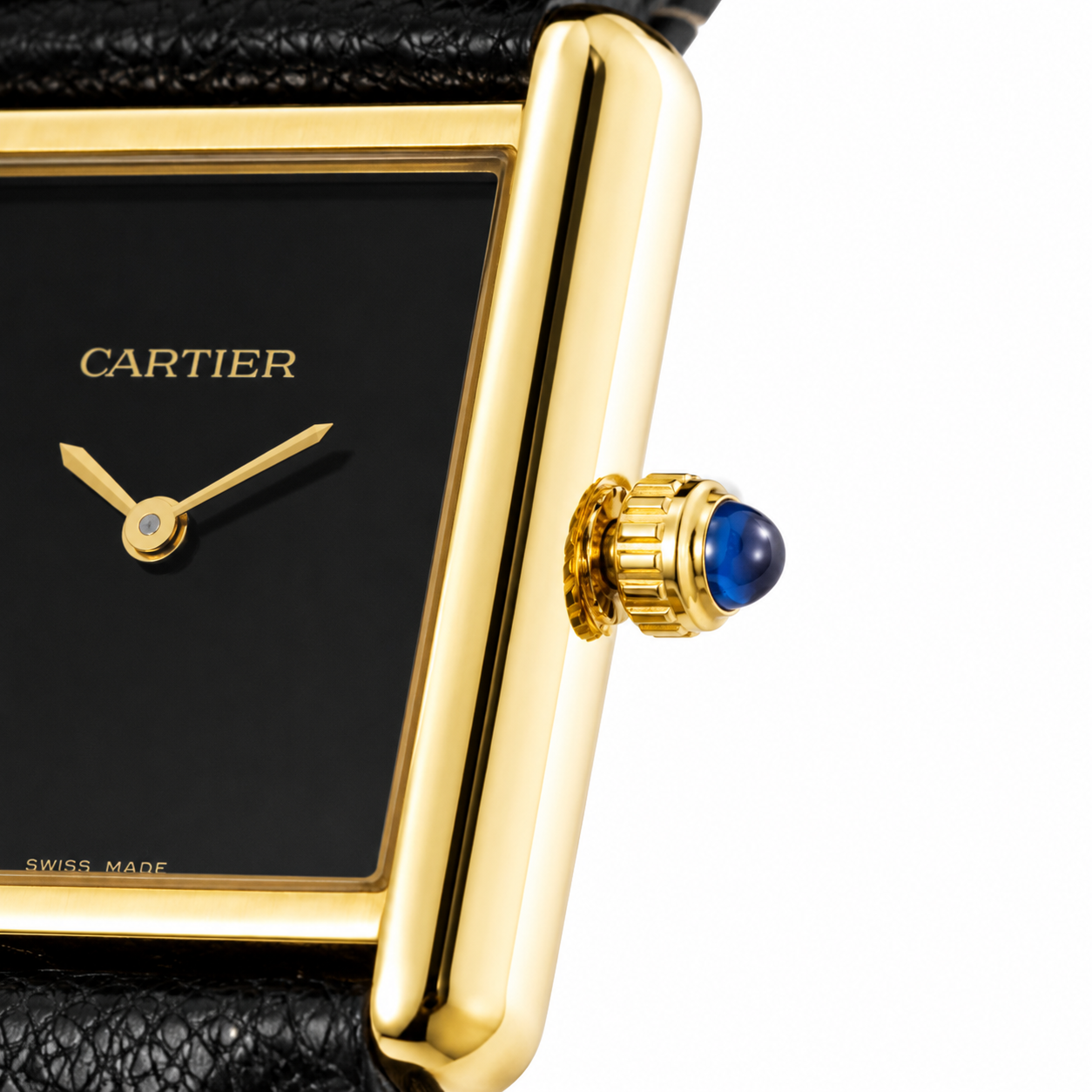 Cartier Grained Textured Leather Strap Elegant Rectangular Tank Watch