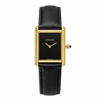 Cartier Grained Textured Leather Strap Elegant Rectangular Tank Watch