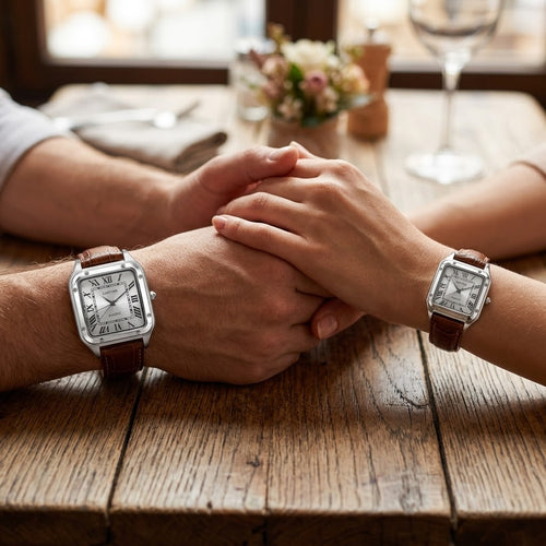 CARTIER Santos Style Edition | Square Screw Bezel Leather Strap Couple Pair Quartz Watch (AWCC-00294)