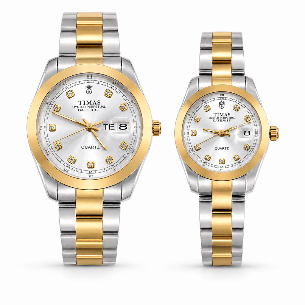 TIMAS Crystal Index Quartz Couple Watch Set with Calendar Display (AWTC-00309)