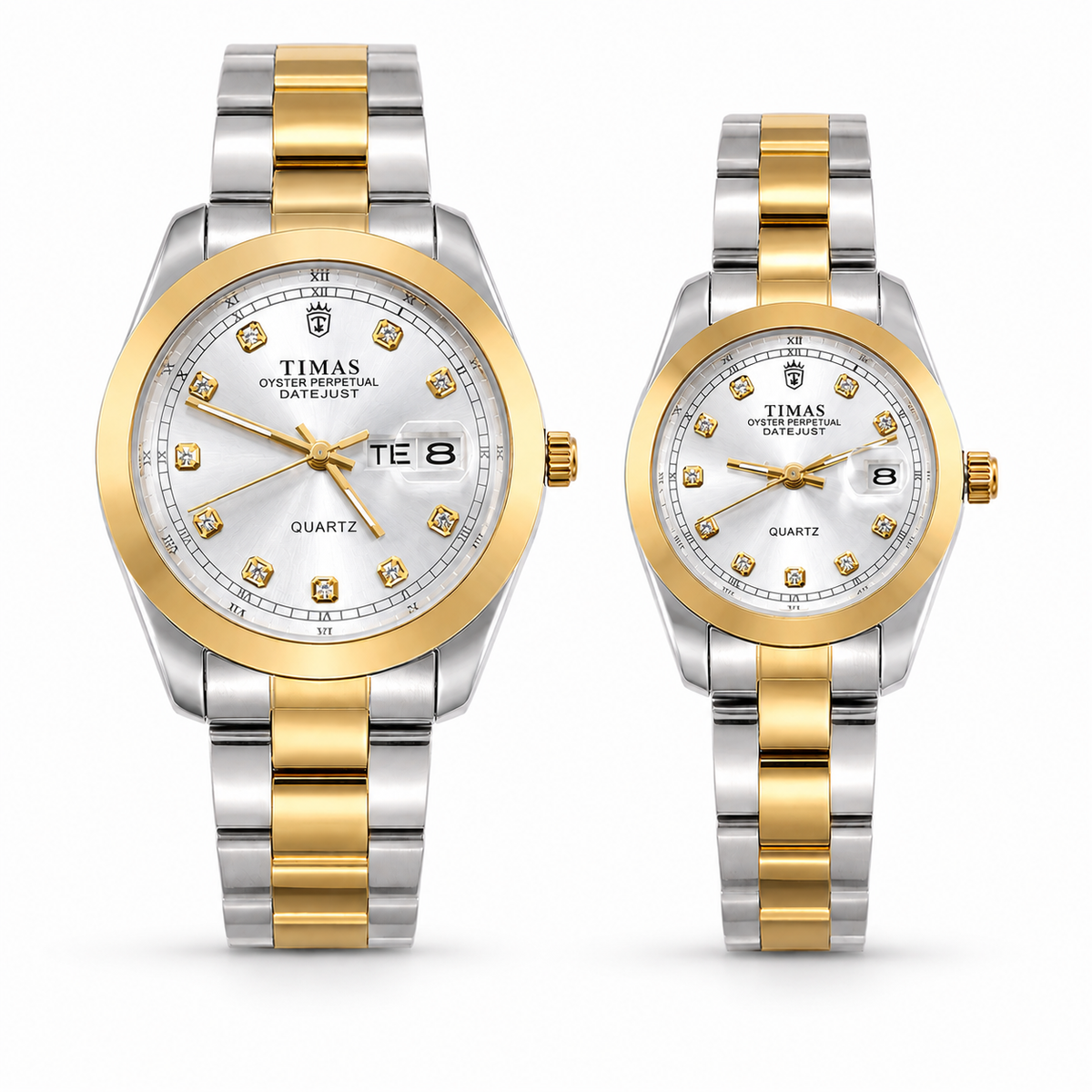 TIMAS Crystal Index Quartz Couple Watch Set with Calendar Display (AWTC-00309)