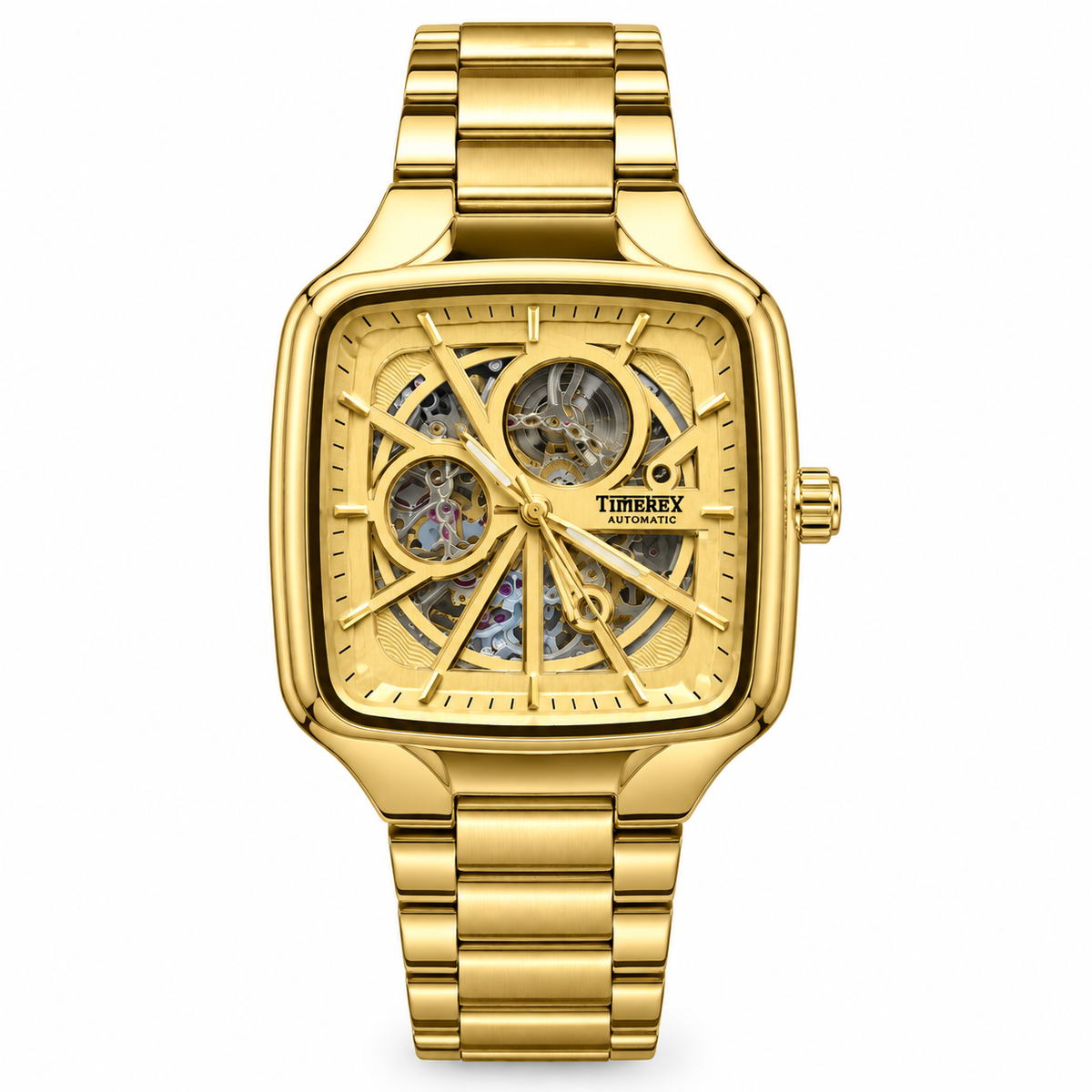 Men's Square Skeleton Automatic Mechanical Watch with Metal Bracelet (AWTM-00203)
