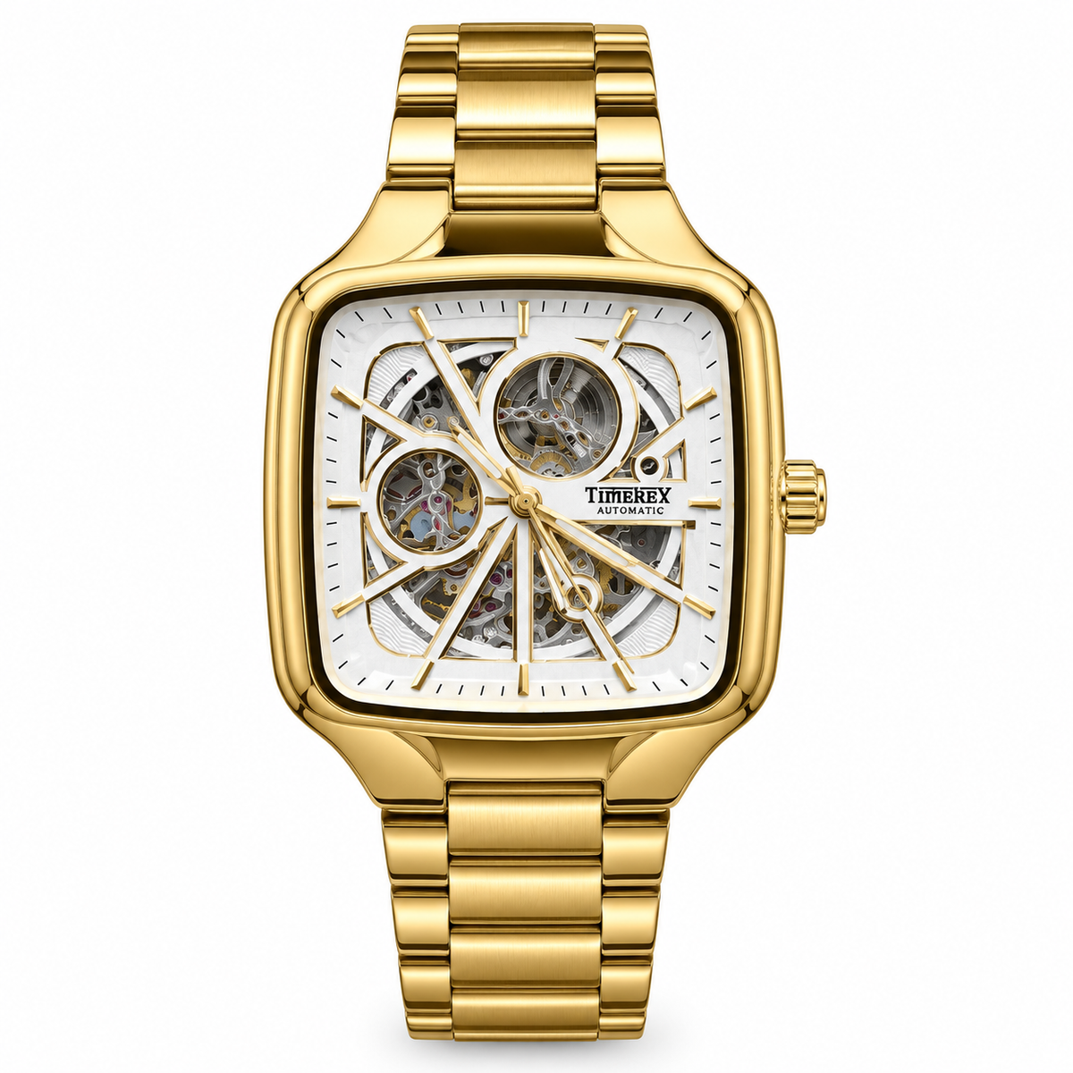 Men's Square Skeleton Automatic Mechanical Watch with Metal Bracelet (AWTM-00203)