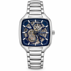 Men's Square Skeleton Automatic Mechanical Watch with Metal Bracelet (AWTM-00203)
