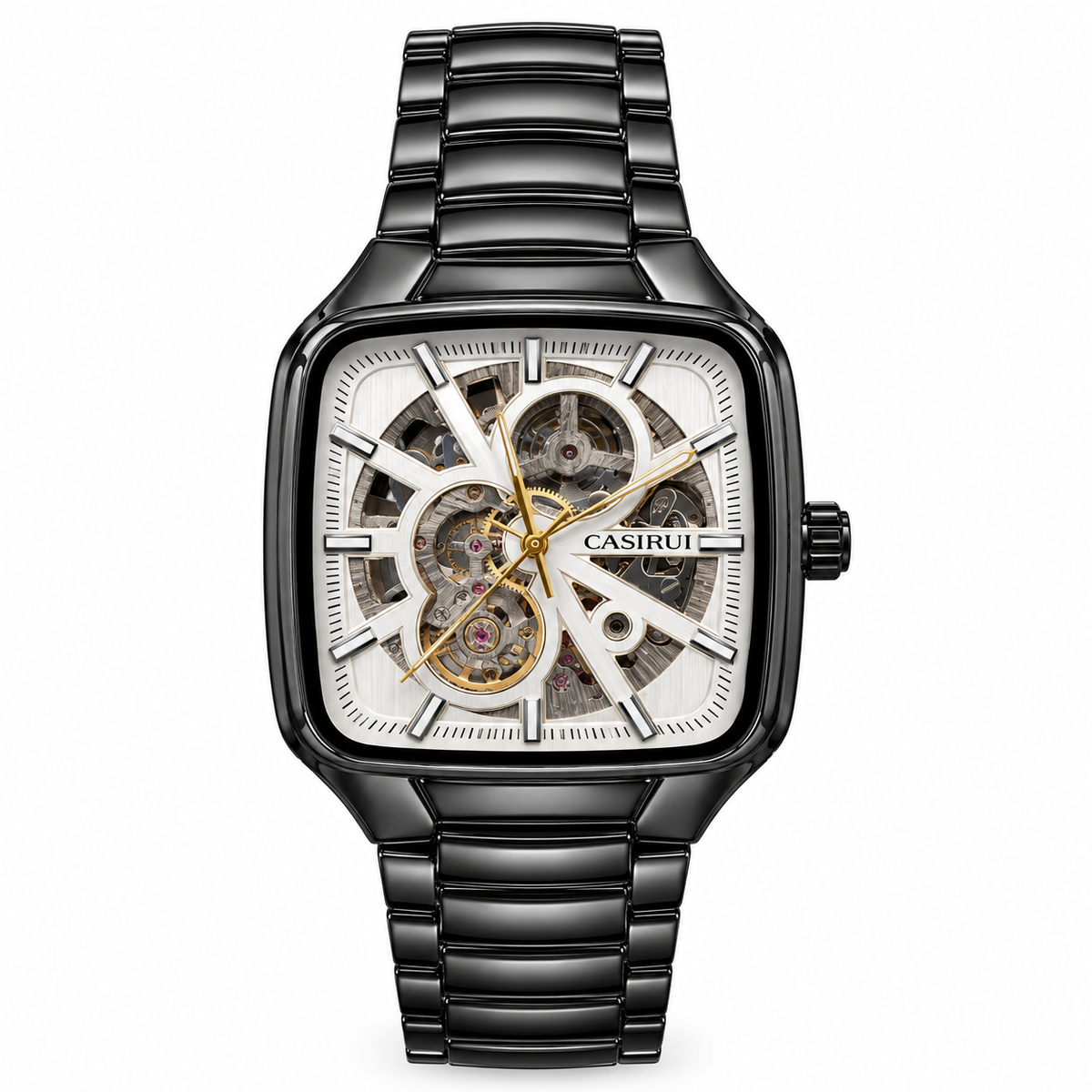 Men's Square Skeleton Automatic Mechanical Watch with Metal Bracelet (AWTM-00203)