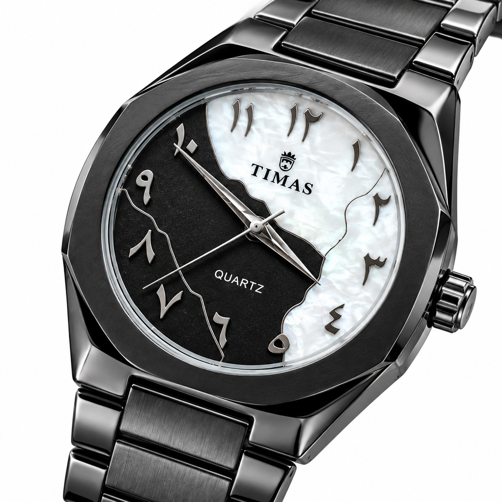 TIMAS Octagonal Bezel Dual-Split Map Dial Quartz Watch with Arabic Numerals (AWTM-00310)