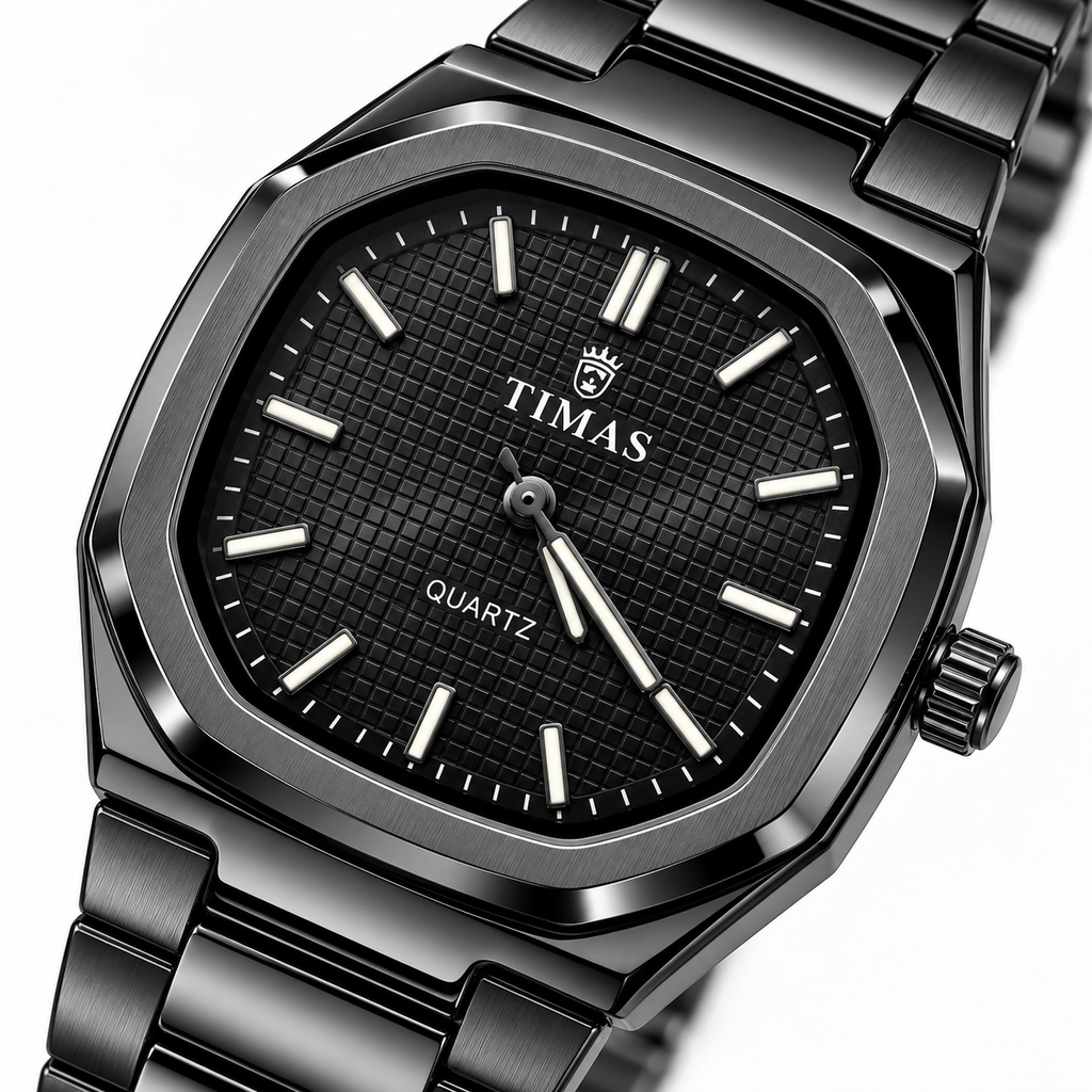 TIMAS Quartz Men's Watch with Grid Textured Dial & Metallic Bracelet (AWTM-00317)