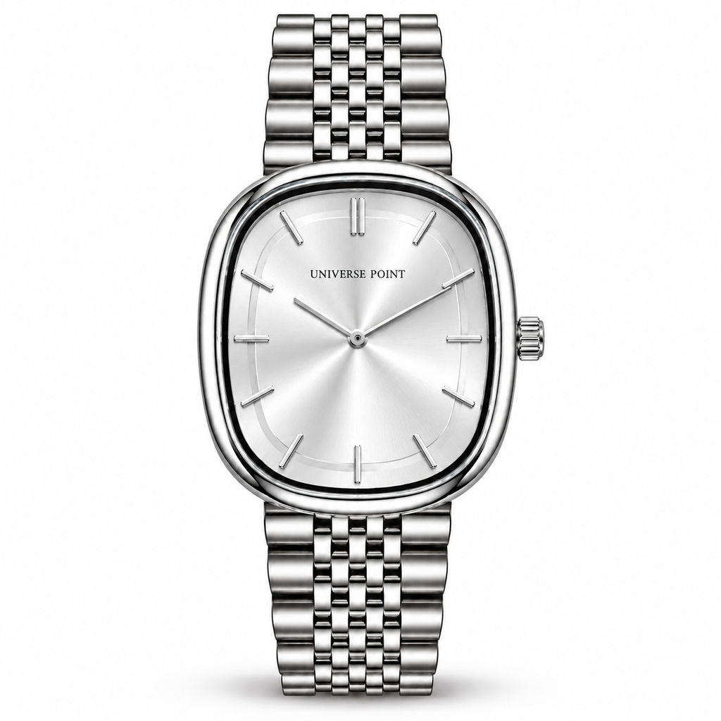 Universe Point Oval Quartz Watch with Sunburst Dial & Fine Metallic Jubilee Bracelet (AWTM-00318)