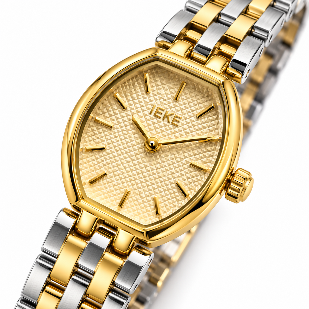 IEKE Oval Quartz Ladies Watch with Textured Dial & Multi-Link Metallic Bracelet (AWTL-00322)