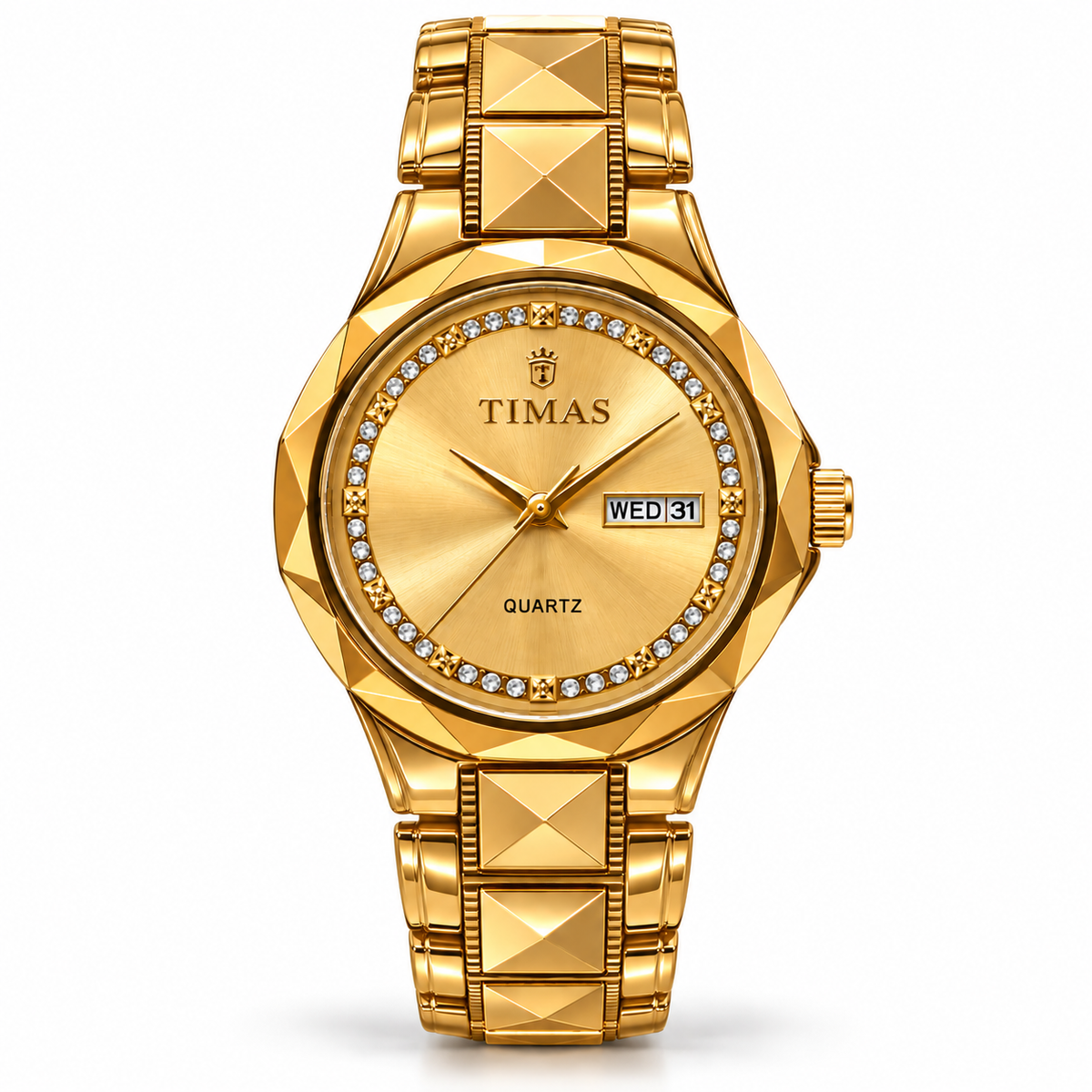 TIMAS Premium Pure Ceramic Quartz Watch with Crystal Inner Bezel & Day-Date Display