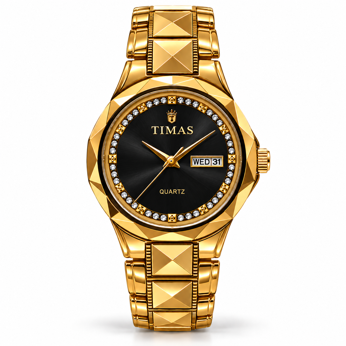 TIMAS Premium Pure Ceramic Quartz Watch with Crystal Inner Bezel & Day-Date Display
