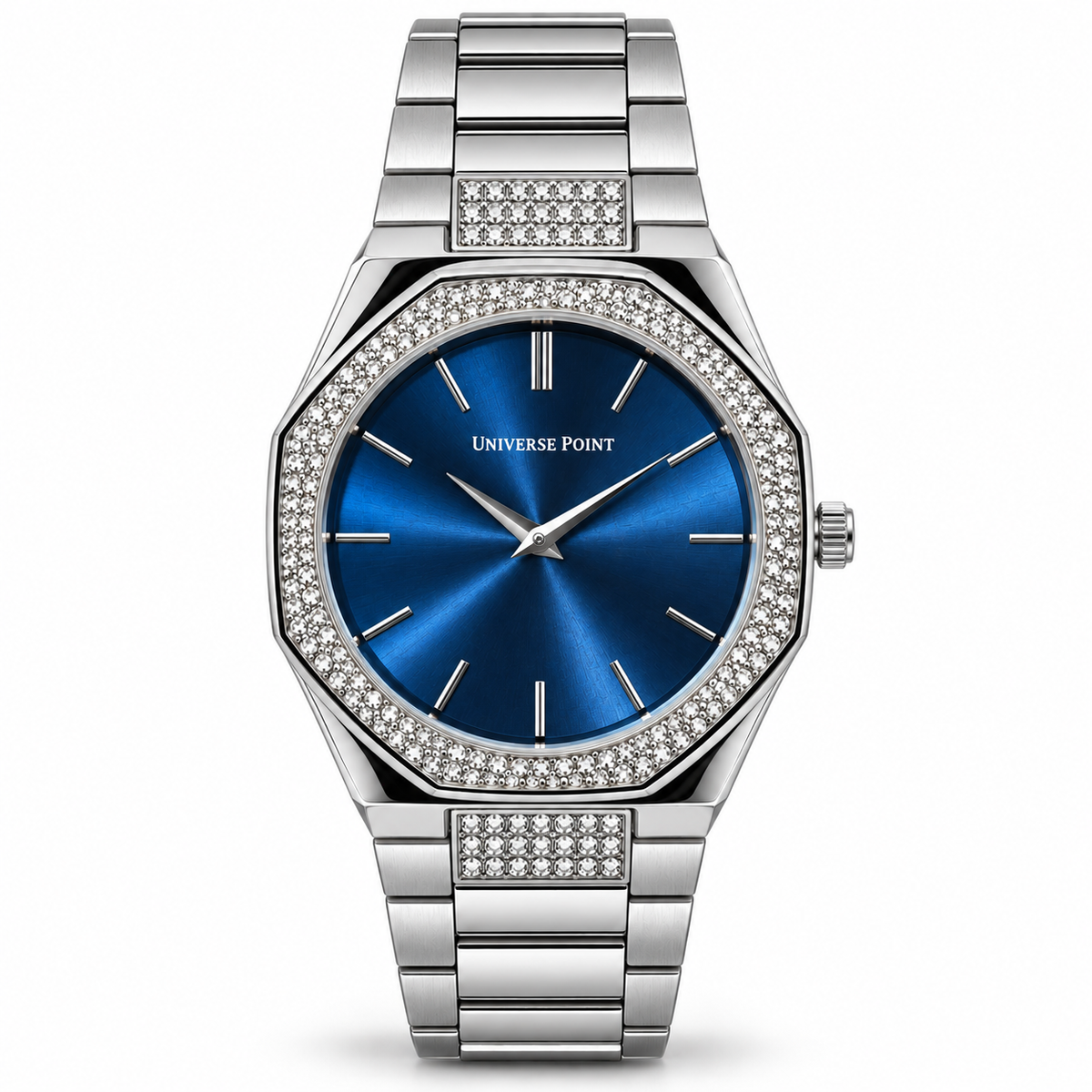 Universe Point Octagonal Quartz Watch with Crystal Bezel & Metallic Bracelet (AWUM-00324)