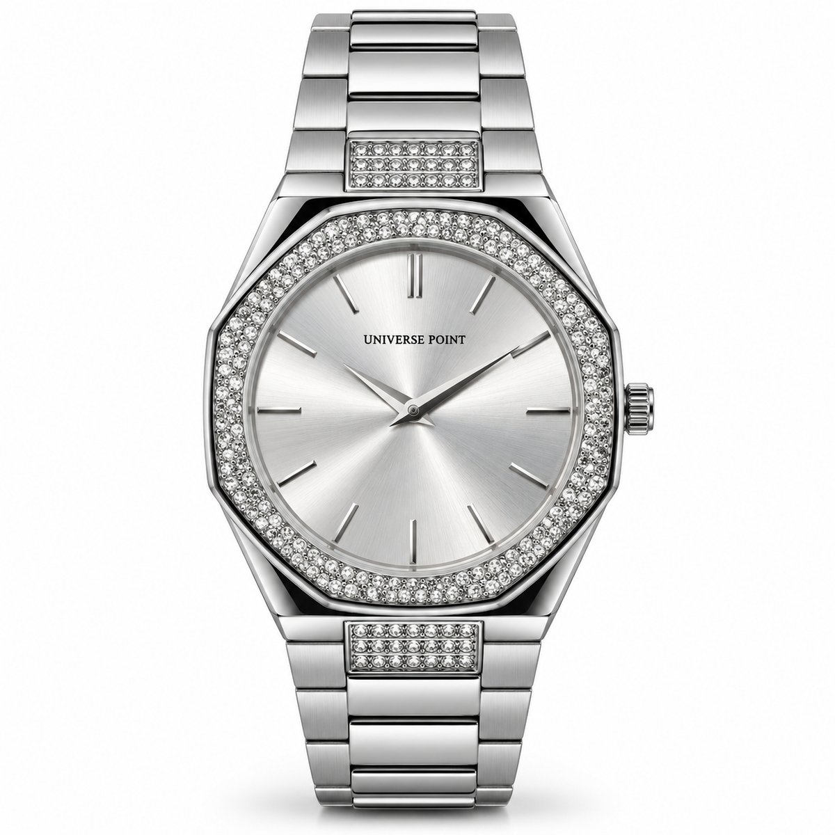 Universe Point Octagonal Quartz Watch with Crystal Bezel & Metallic Bracelet (AWUM-00324)