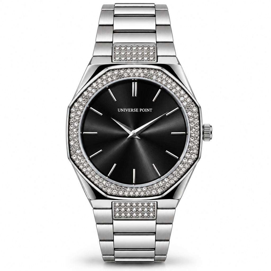 Universe Point Octagonal Quartz Watch with Crystal Bezel & Metallic Bracelet (AWUM-00324)