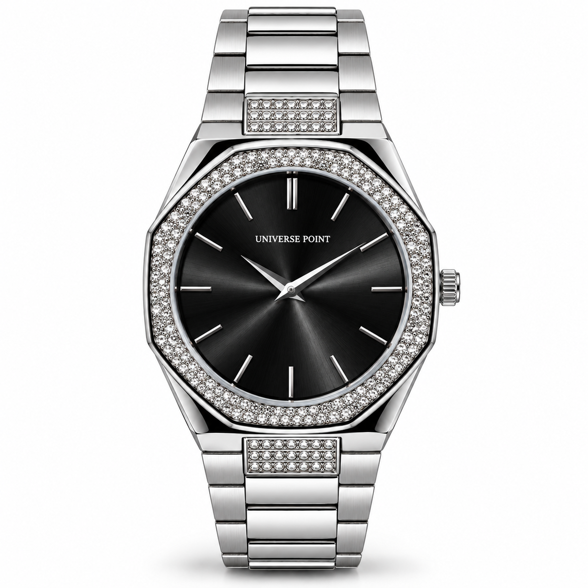 Universe Point Octagonal Quartz Watch with Crystal Bezel & Metallic Bracelet (AWUM-00324)