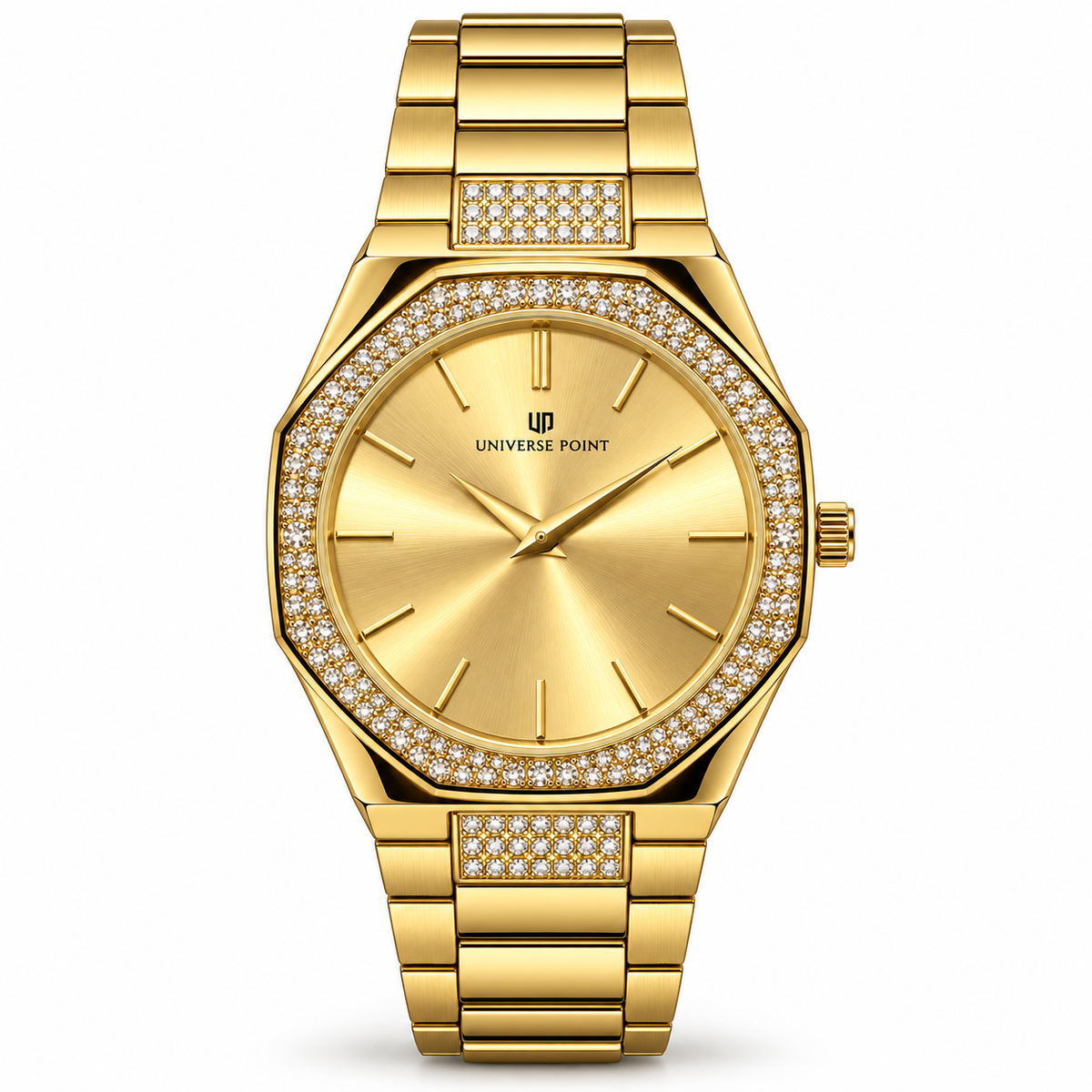 Universe Point Octagonal Quartz Watch with Crystal Bezel & Metallic Bracelet (AWUM-00324)