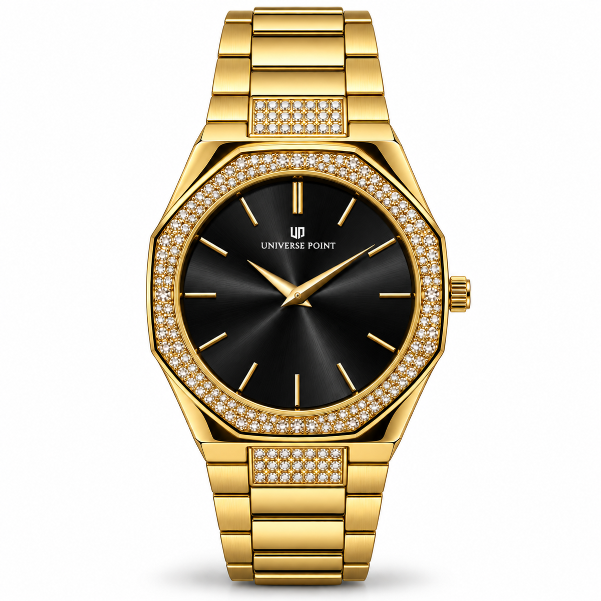Universe Point Octagonal Quartz Watch with Crystal Bezel & Metallic Bracelet (AWUM-00324)
