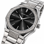Universe Point Octagonal Quartz Watch with Crystal Bezel & Metallic Bracelet (AWUM-00324)