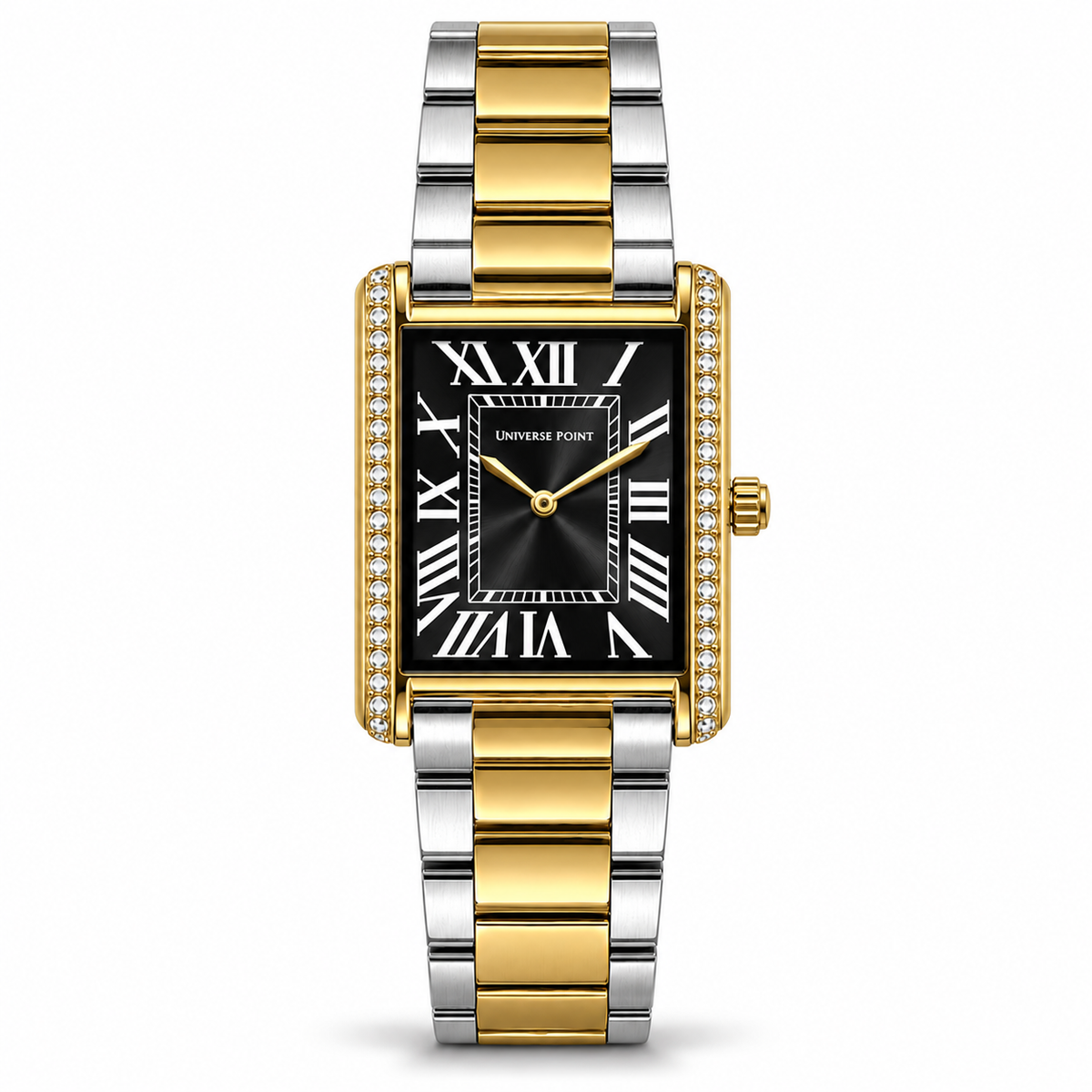 Universe Point Rectangular Quartz Watch with Crystal Flanks & Roman Numeral Dial (AWTM-00327)