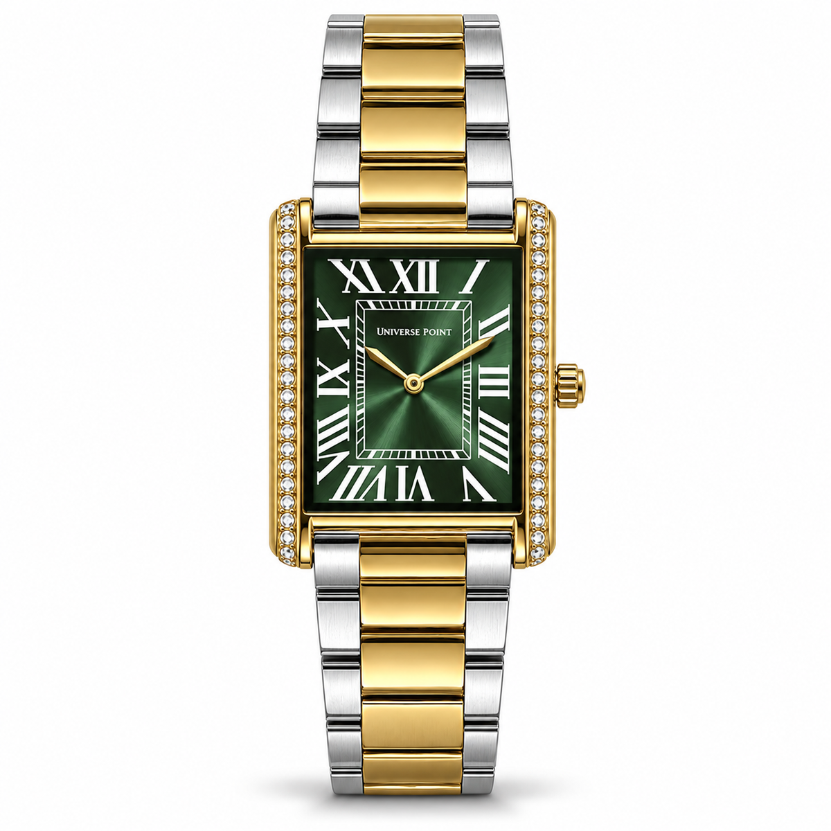 Universe Point Rectangular Quartz Watch with Crystal Flanks & Roman Numeral Dial (AWTM-00327)