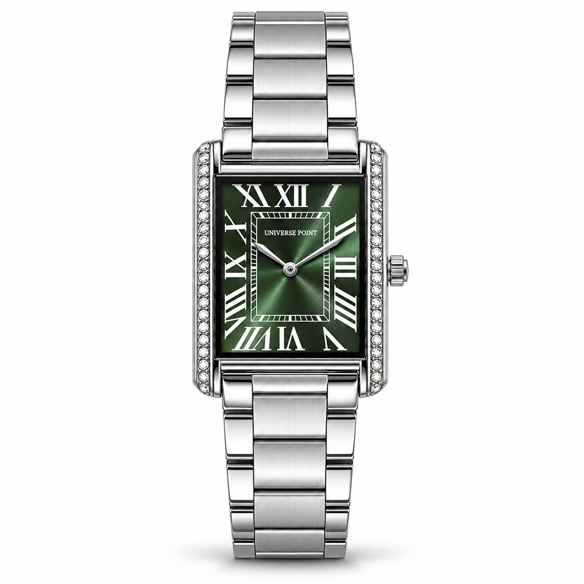 Universe Point Rectangular Quartz Watch with Crystal Flanks & Roman Numeral Dial (AWTM-00327)