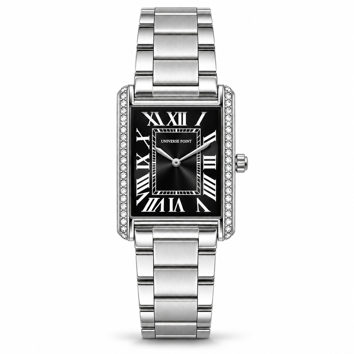 Universe Point Rectangular Quartz Watch with Crystal Flanks & Roman Numeral Dial (AWTM-00327)