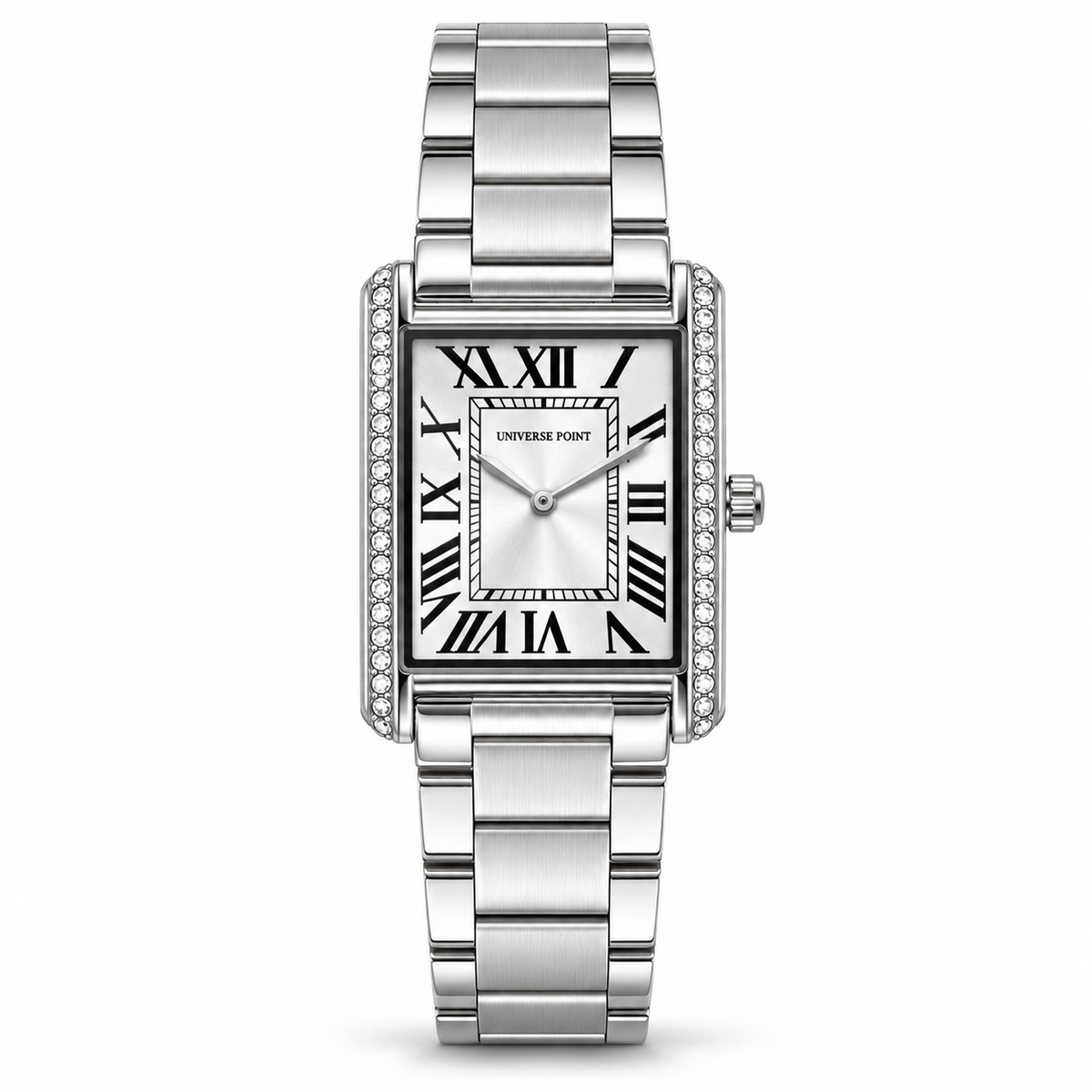 Universe Point Rectangular Quartz Watch with Crystal Flanks & Roman Numeral Dial (AWTM-00327)