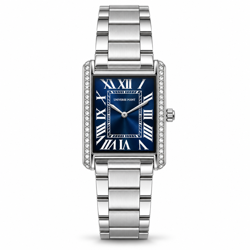 Universe Point Rectangular Quartz Watch with Crystal Flanks & Roman Numeral Dial (AWTM-00327)
