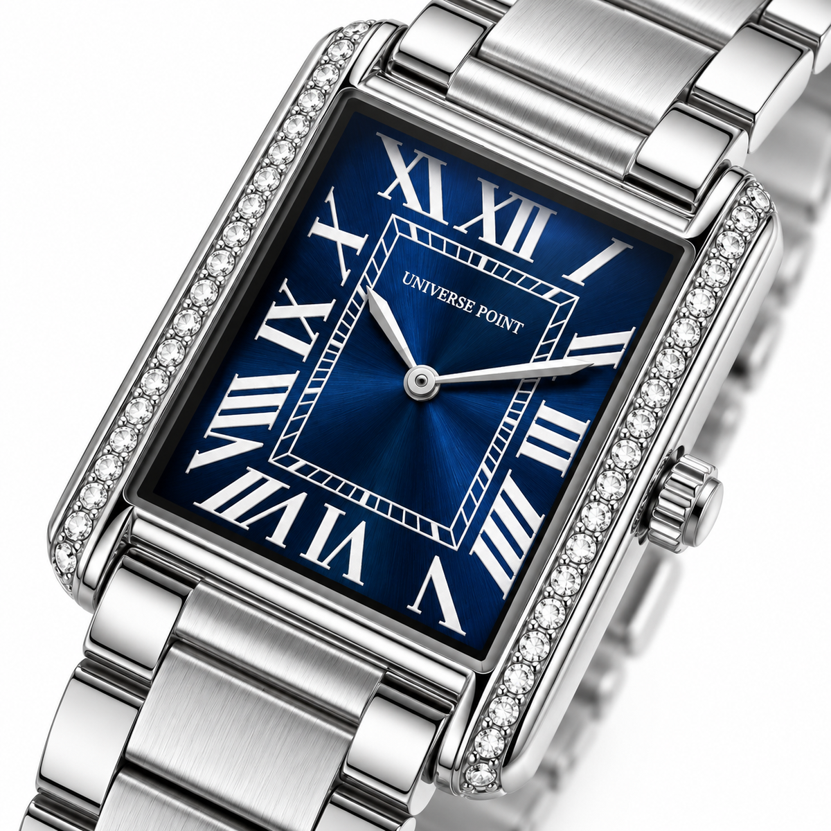 Universe Point Rectangular Quartz Watch with Crystal Flanks & Roman Numeral Dial (AWTM-00327)