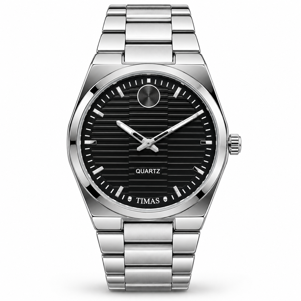 TIMAS Quartz Men's Watch with Horizontal Textured Dial & Metallic Chain Bracelet (AWTM-00330)