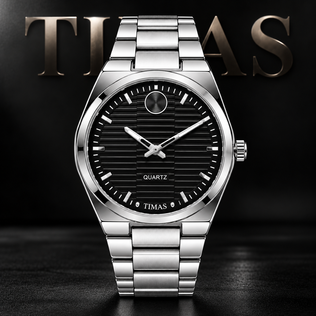 TIMAS Quartz Men's Watch with Horizontal Textured Dial & Metallic Chain Bracelet (AWTM-00330)