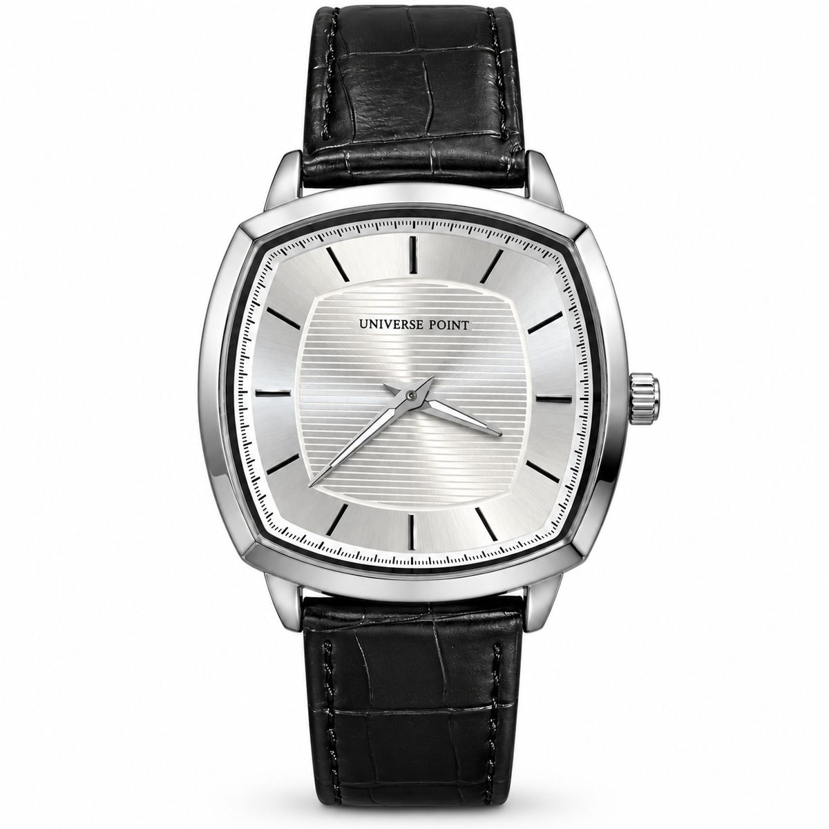 Universe Point Cushion-Shape Quartz Watch with Horizontally Textured Dial & Embossed Leather Strap (AWUM-00328)