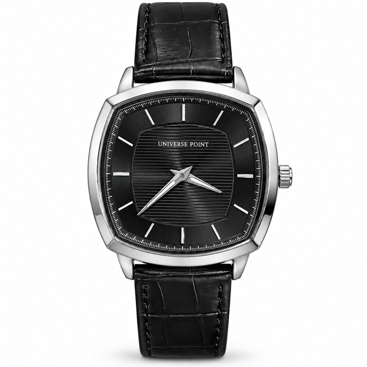 Universe Point Cushion-Shape Quartz Watch with Horizontally Textured Dial & Embossed Leather Strap (AWUM-00328)