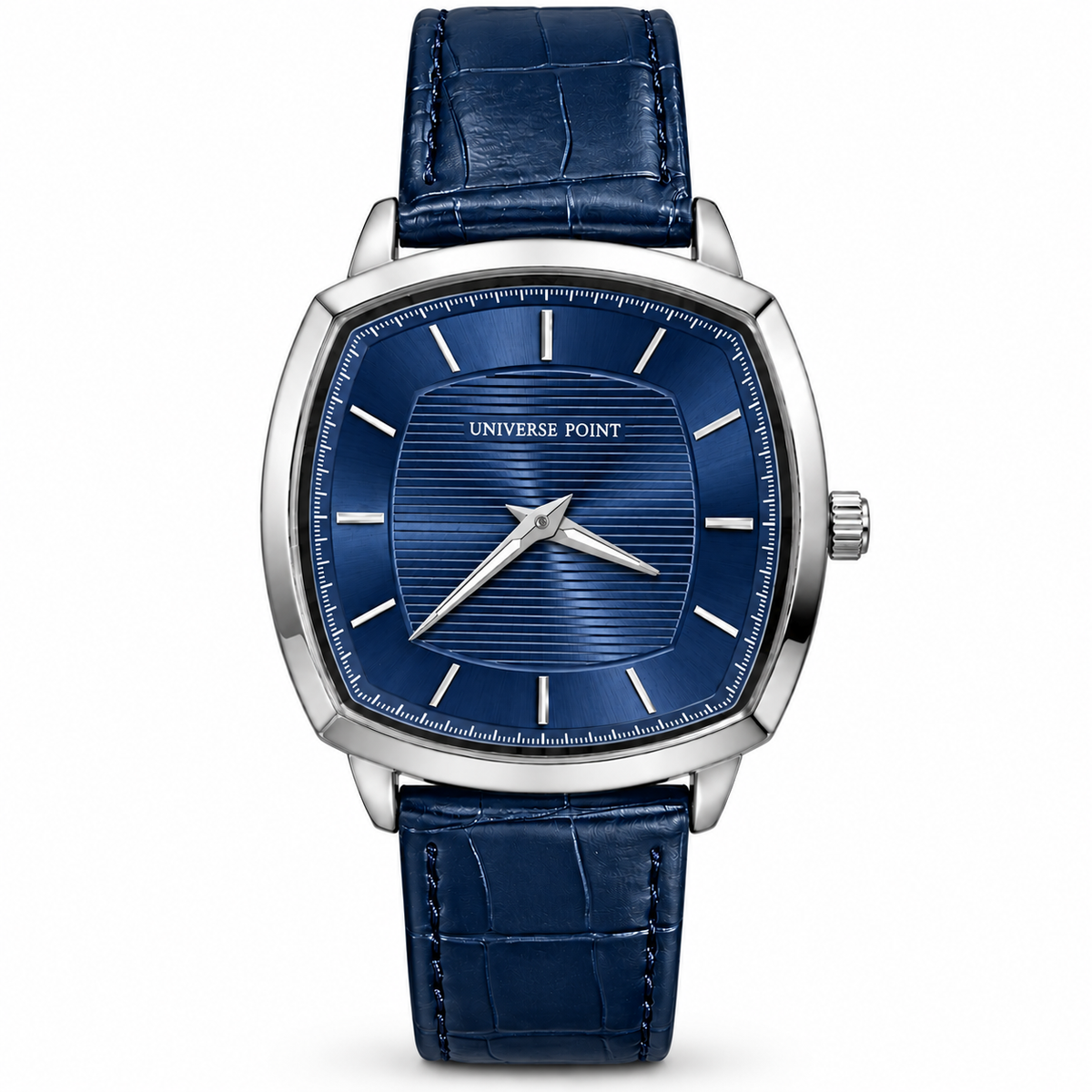 Universe Point Cushion-Shape Quartz Watch with Horizontally Textured Dial & Embossed Leather Strap (AWUM-00328)