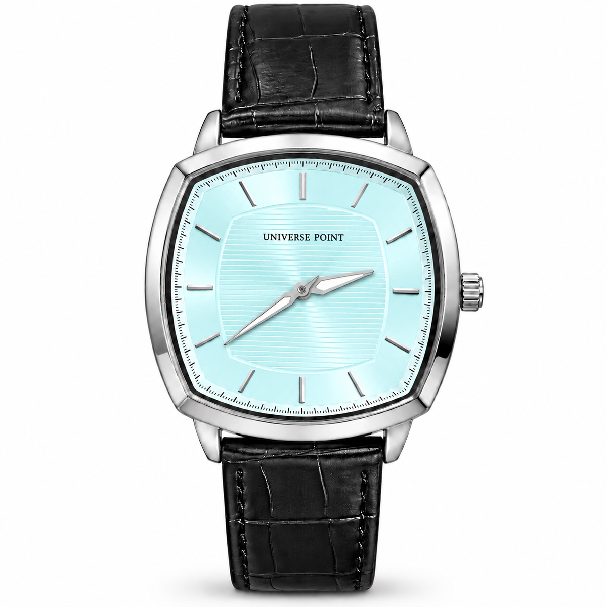 Universe Point Cushion-Shape Quartz Watch with Horizontally Textured Dial & Embossed Leather Strap (AWUM-00328)