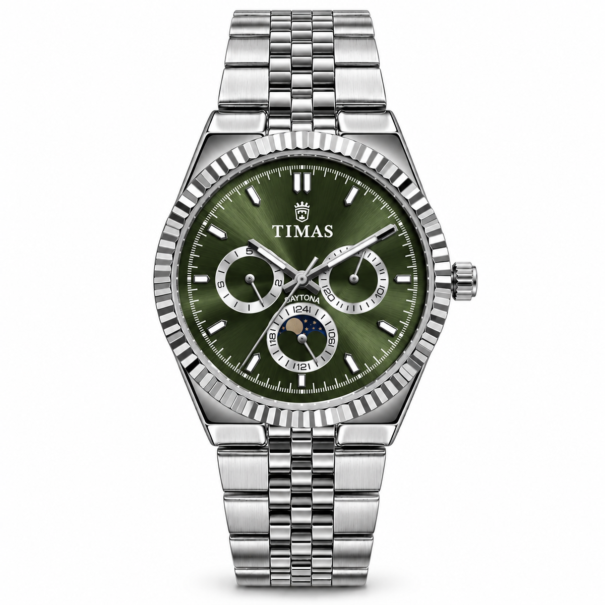 TIMAS Quartz Chronograph Watch with Moon Phase & Jubilee Metallic Bracelet (AWTM-00329)