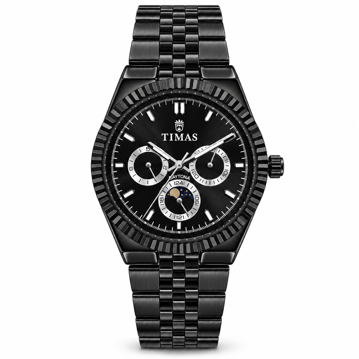 TIMAS Quartz Chronograph Watch with Moon Phase & Jubilee Metallic Bracelet (AWTM-00329)
