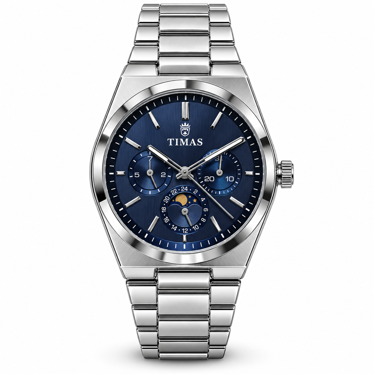 TIMAS Quartz Chronograph Watch with Moon Phase & Integrated Metallic Bracelet (AWTM-00336)