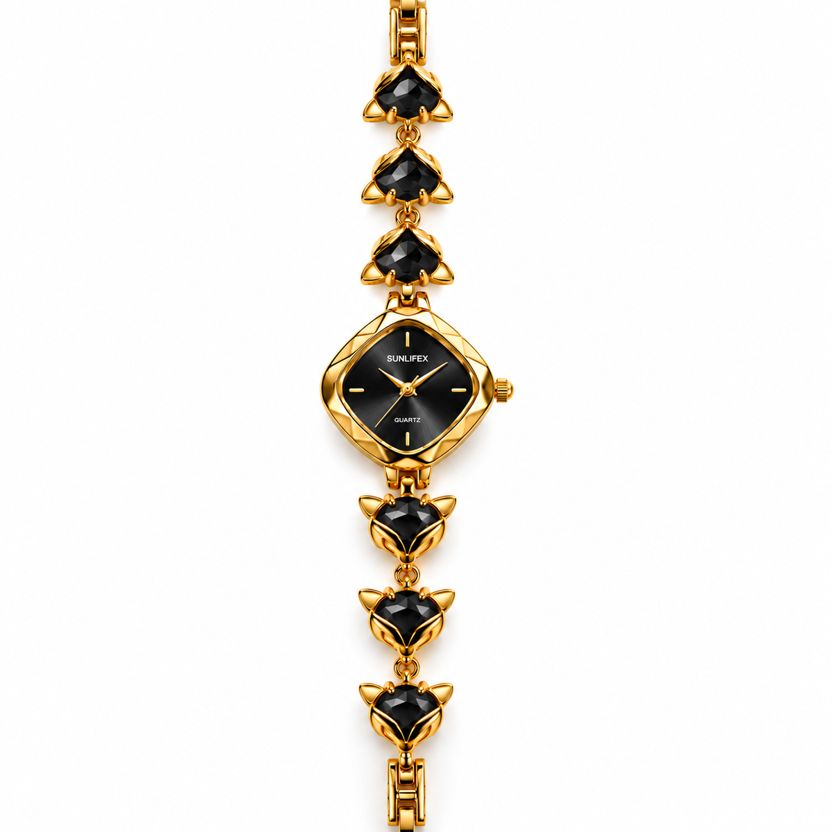 SUNLIFEX Diamond-Shape Quartz Ladies Bracelet Watch with Gem-Set Links (AWSL-00331)