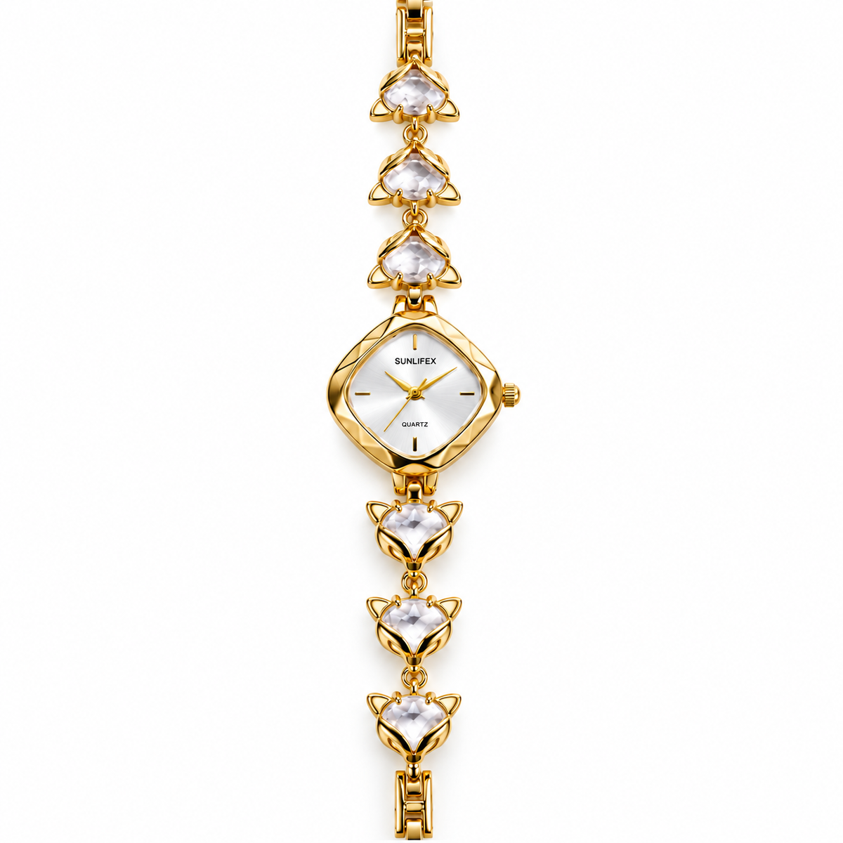 SUNLIFEX Diamond-Shape Quartz Ladies Bracelet Watch with Gem-Set Links (AWSL-00331)